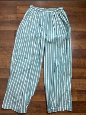Free People To The Sky Striped Parachute Pants Teal White Pockets Pull In Small